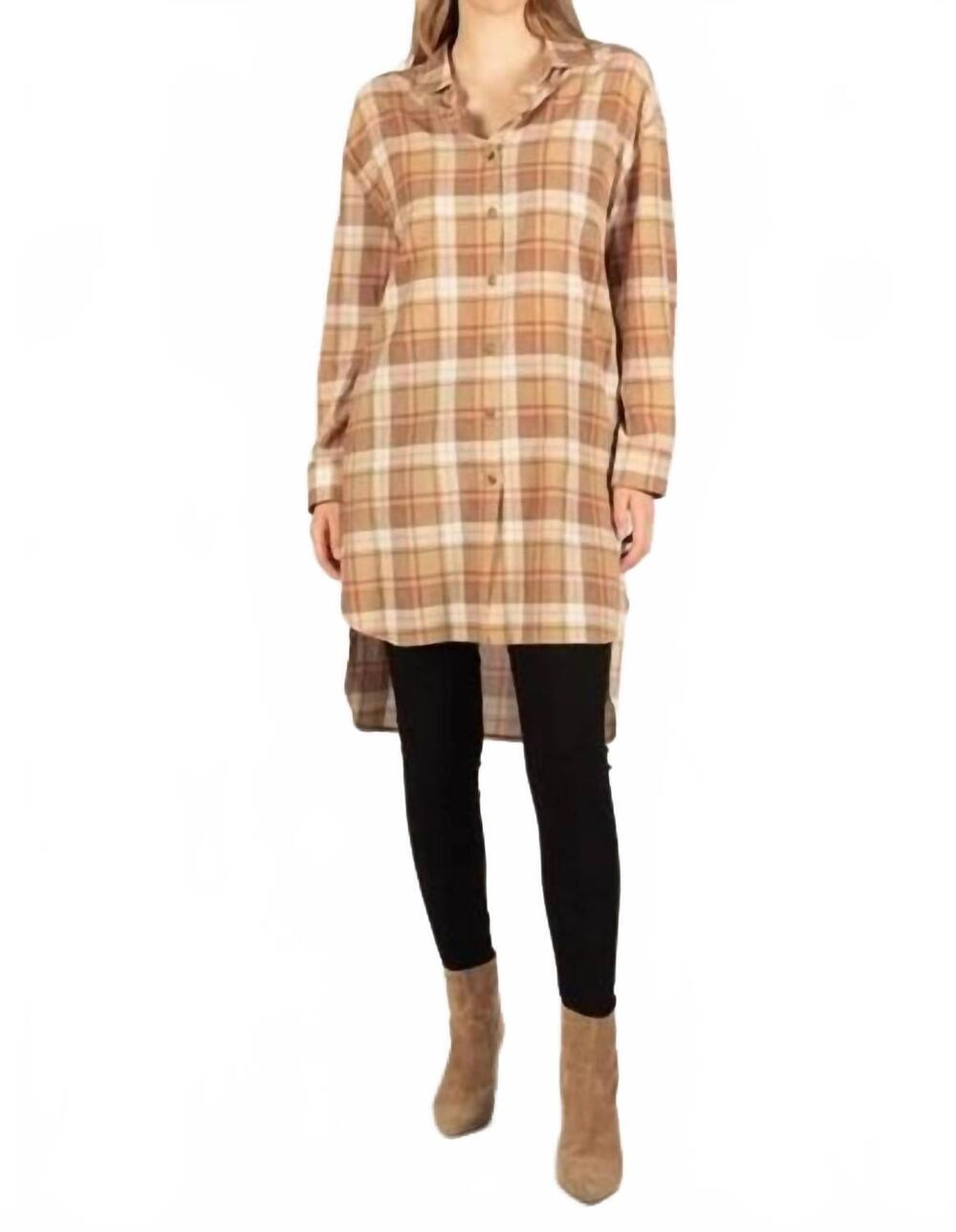 NEW BEFORE YOU COLLECTION plaid button up tunic in taupe